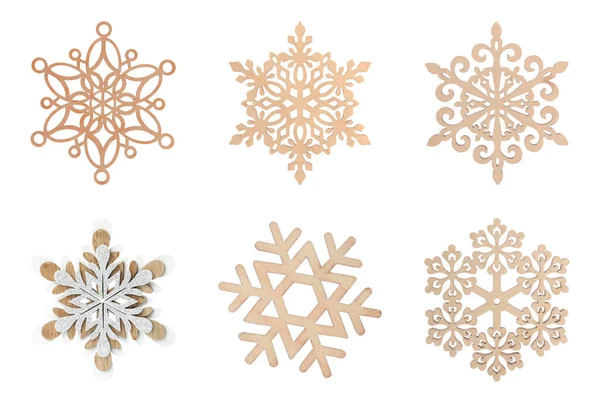 Набір Красивих Декоративних Сніжинок Білому Тлі — стокове фото