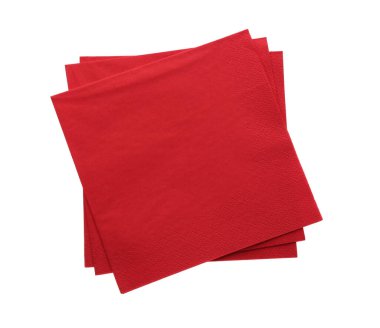 Stack of red clean paper tissues on white background, top view clipart