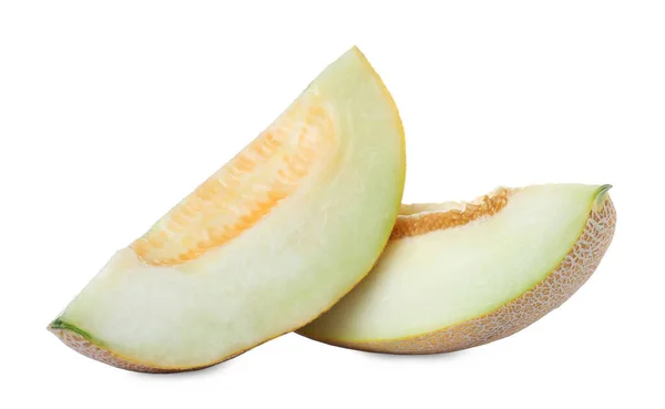 Trozos Delicioso Melón Melón Aislado Blanco — Foto de Stock