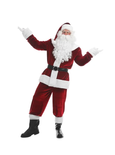 Ganzes Porträt Des Weihnachtsmannes Auf Weißem Hintergrund — Stockfoto