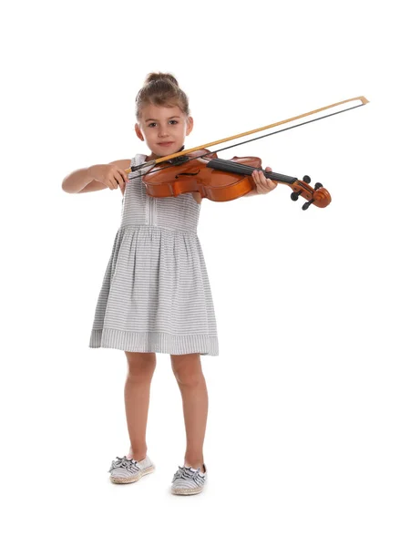 Menina Tocando Violino Fundo Branco — Fotografia de Stock