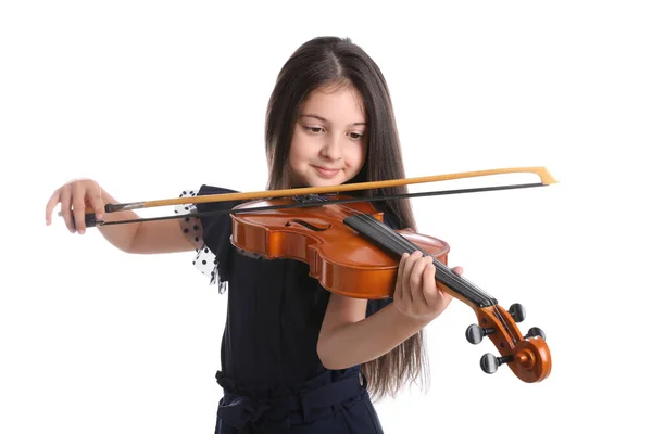 Preteen Menina Tocando Violino Fundo Branco — Fotografia de Stock