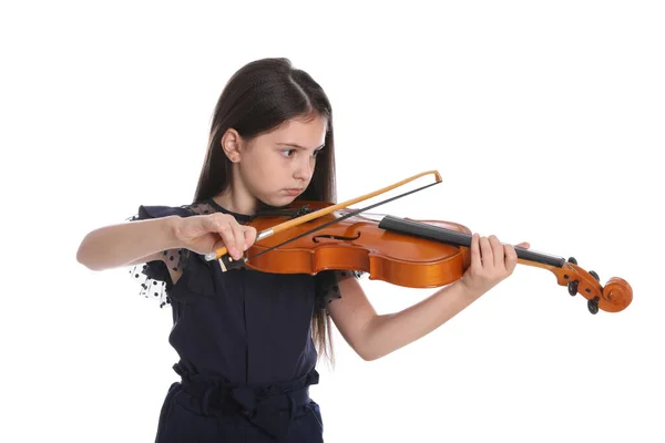Preteen Menina Tocando Violino Fundo Branco — Fotografia de Stock