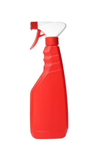 Frasco Spray Vermelho Produto Limpeza Isolado Branco — Fotografia de Stock