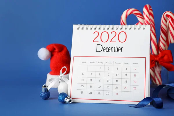 Flip Kalender Kerstdecor Blauwe Achtergrond Aftellen Van Vakantiedagen — Stockfoto