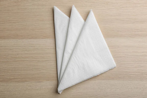 Folded White Clean Paper Tissues Wooden Table Flat Lay — Stock Photo, Image