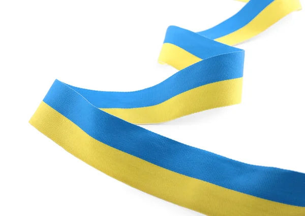 Κορδέλα Χρώματα Της Εθνικής Ουκρανικής Σημαίας Που Απομονώνονται Λευκό — Φωτογραφία Αρχείου