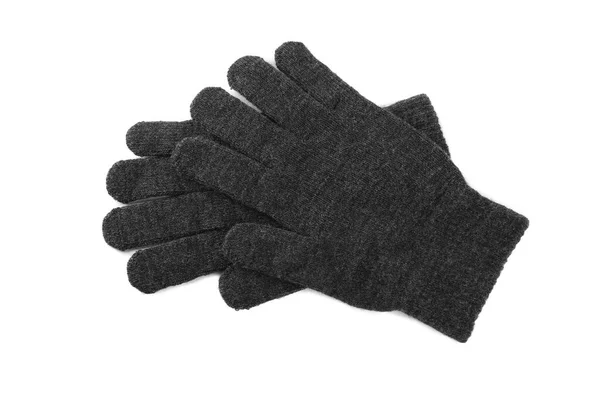 Grey Woolen Gloves White Background Top View Winter Clothes — Stock Photo, Image