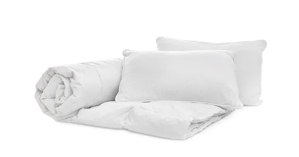 Мягкое Одеяло Подушками Белом Фоне — стоковое фото