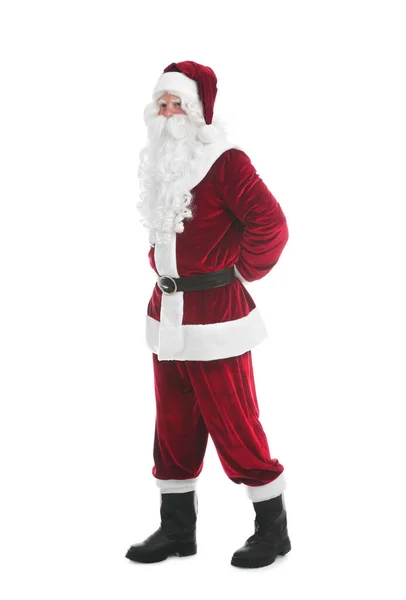 Plná Délka Portrét Santa Claus Bílém Pozadí — Stock fotografie