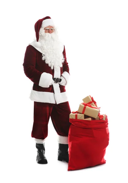 Santa Claus Sack Gifts White Background — Stock Photo, Image