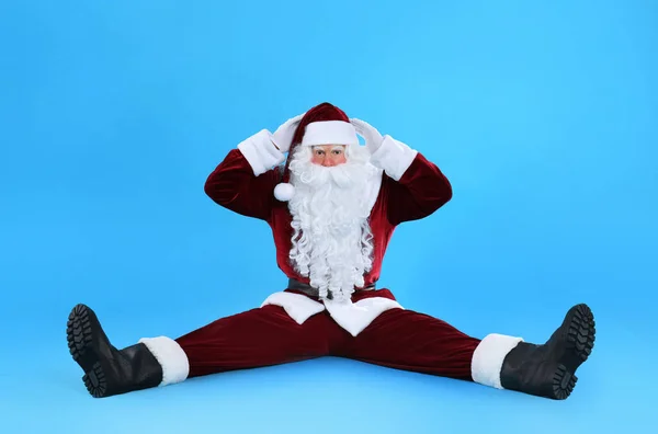 Funny Santa Claus Sitting Light Blue Background — Stock Photo, Image