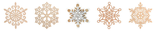 Set of beautiful decorative snowflakes on white background. Banner design