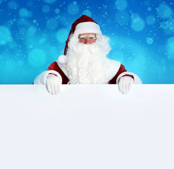 Santa Claus Blank Banner Blurred Blue Background Space Design — Stock Photo, Image