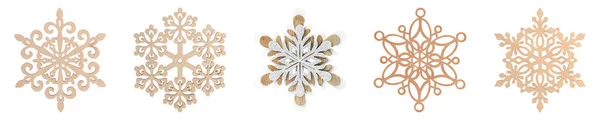 Set Beautiful Decorative Snowflakes White Background Banner Design — Stock Photo, Image
