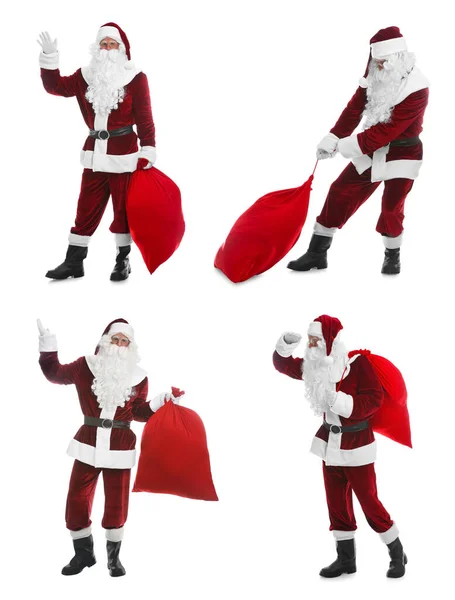 Collage Mit Fotos Vom Weihnachtsmann Auf Weißem Hintergrund — Stockfoto