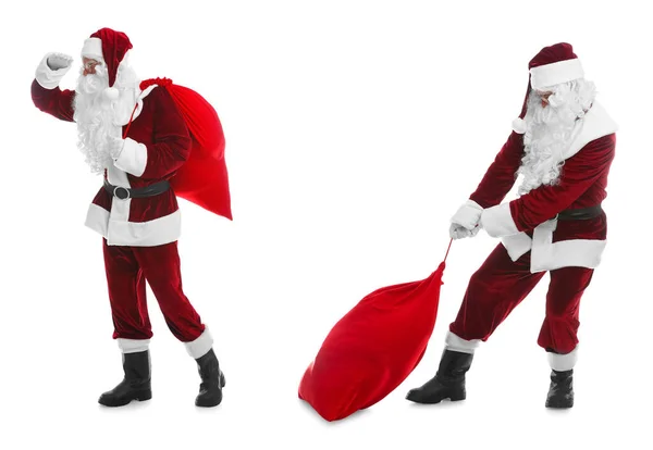 Collage Photos Santa Claus White Background — Stock Photo, Image