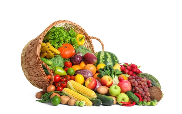 Assortment Fresh Organic Fruits Vegetables White Background — Stock Photo, Image