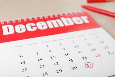 İşaretli tarihli takvim, kapat. Yeni yıl geri sayımı