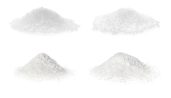 Collage Mit Salzhaufen Auf Weißem Hintergrund — Stockfoto