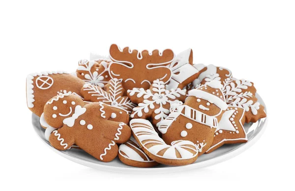 Deliciosos Biscoitos Natal Gengibre Fundo Branco — Fotografia de Stock