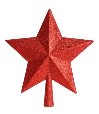 Beyaz üzerinde izole edilmiş yıldız şeklinde güzel kırmızı Noel ağacı tepesi.