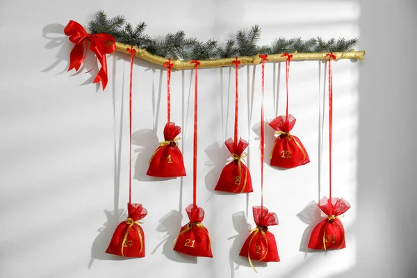 New Year Advent Calendar Hanging White Wall Indoors — Stock Photo, Image