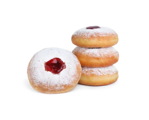 Donau Kahdonuts Met Gelei Suikerpoeder Witte Achtergrond — Stockfoto