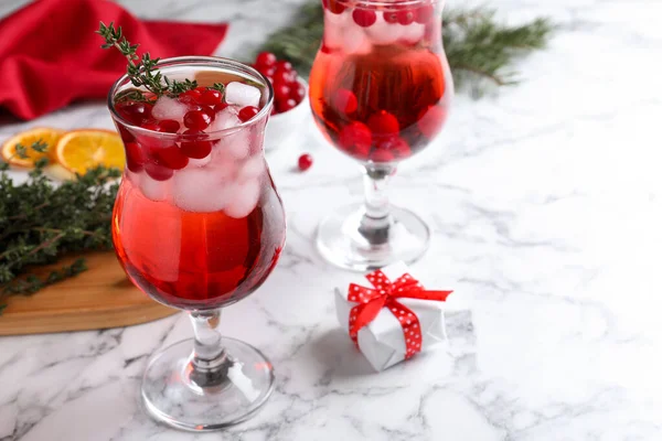 Delicious Christmas Liqueur White Marble Table Closeup — Stock Photo, Image