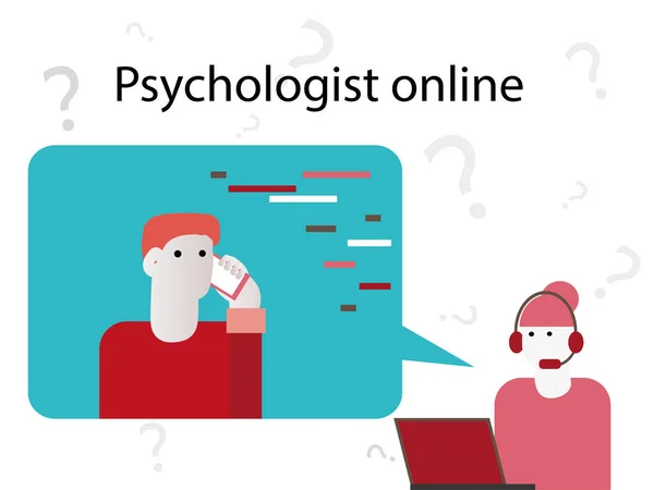 Man calling to psychologist, illustration. Online service