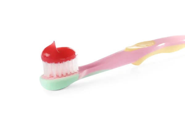 Zahnbürste Für Kinder Mit Paste Isoliert Auf Weiß Nahaufnahme Zahnpflege — Stockfoto