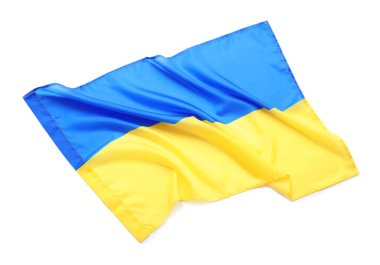 Ukrayna 'nın ulusal bayrağı beyaza izole edilmiş, üst görünüm