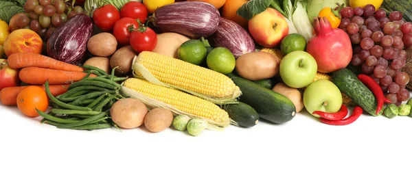 Asortyment Świeżych Owoców Warzyw Ekologicznych Białym Tle — Zdjęcie stockowe