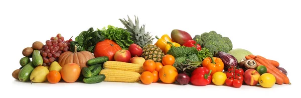 Асортимент Свіжих Органічних Фруктів Овочів Білому Тлі — стокове фото