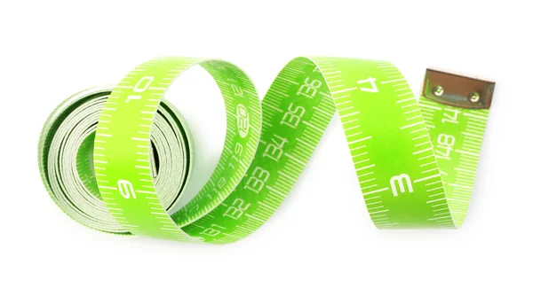 Green Measuring Tape Isolated White Top View — Stock Photo, Image