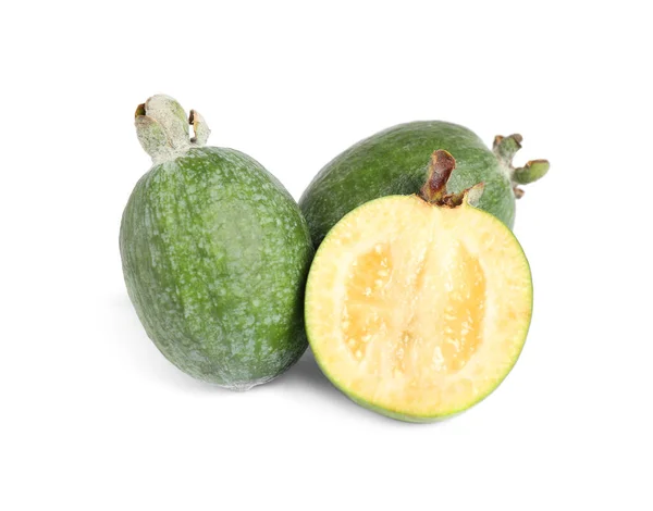 Cut Whole Feijoas White Background Stock Picture