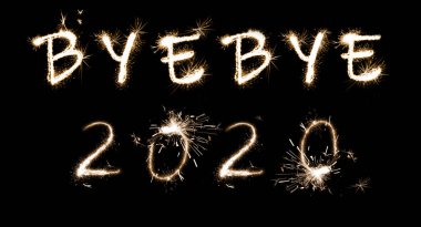 Güle güle 2020. Siyah arkaplanda maytaptan yapılmış parlak metin, afiş tasarımı 