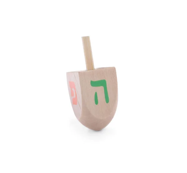 Houten Chanoeka Traditionele Dreidel Geïsoleerd Wit — Stockfoto