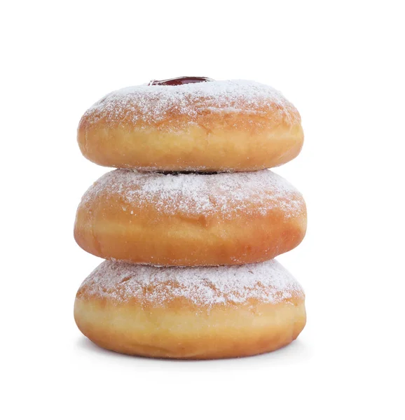 Пончики Ханука Желе Сахарным Порошком Белом Фоне — стоковое фото