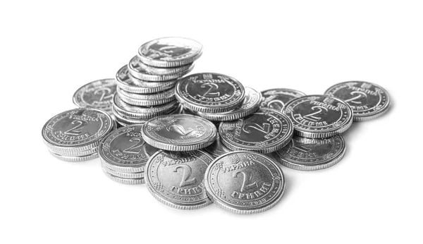Molte Monete Ucraine Sfondo Bianco Moneta Nazionale — Foto Stock