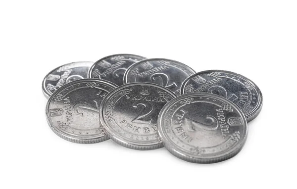 Many Ukrainian Coins White Background National Currency — Stock Photo, Image