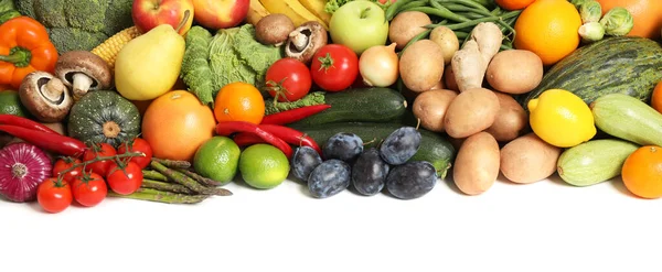 Surtido Frutas Verduras Orgánicas Frescas Sobre Fondo Blanco —  Fotos de Stock