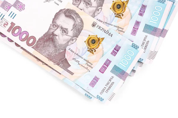 Банкноти Білому Тлі 1000 Українських Гривень — стокове фото