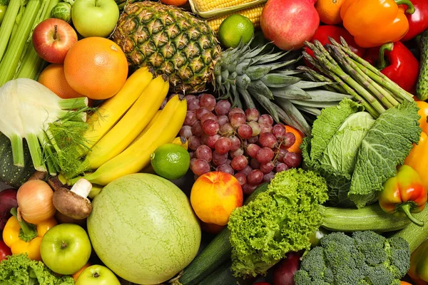 有機新鮮な果物や野菜を背景に クローズアップ — ストック写真