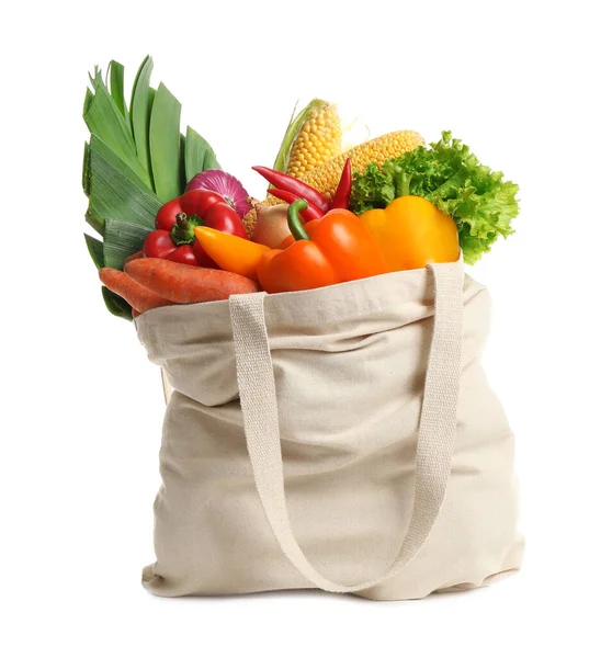 Bolsa Compras Con Verduras Frescas Sobre Fondo Blanco — Foto de Stock