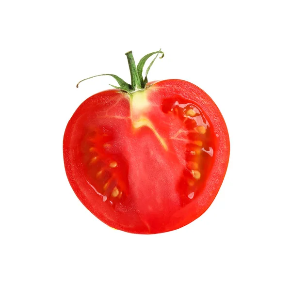 Die Hälfte Der Schmackhaften Rohen Tomaten Isoliert Auf Weiß — Stockfoto