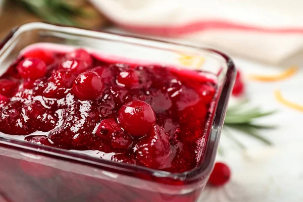 Delicious Cranberry Sauce Bowl Closeup View — Stock Photo, Image