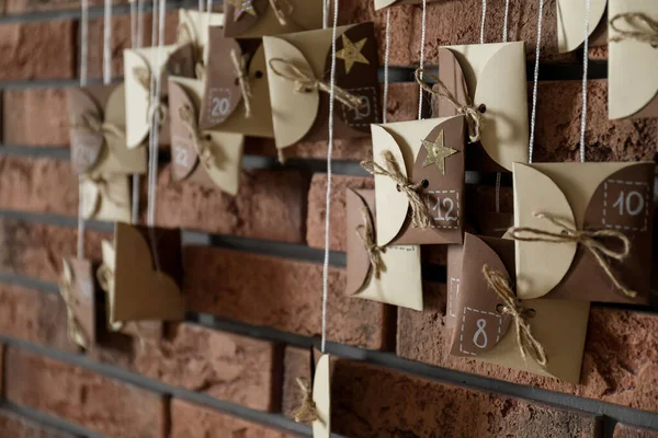 Christmas Advent Calendar Hanging Brick Wall Indoors — Stock Photo, Image