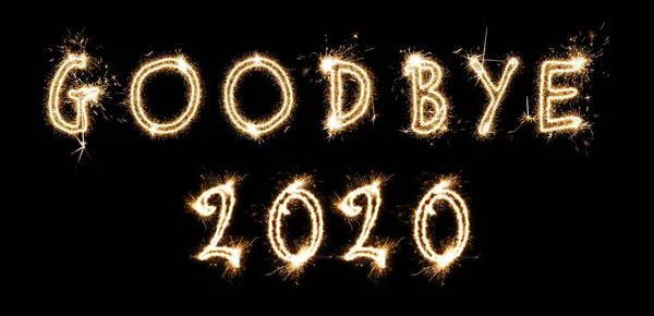 Arrivederci 2020 Luminoso Testo Scintillante Sfondo Nero Design Banner — Foto Stock