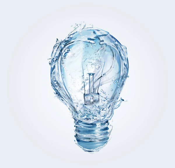 Lâmpada Com Respingos Água Fundo Claro Fonte Energia Alternativa — Fotografia de Stock